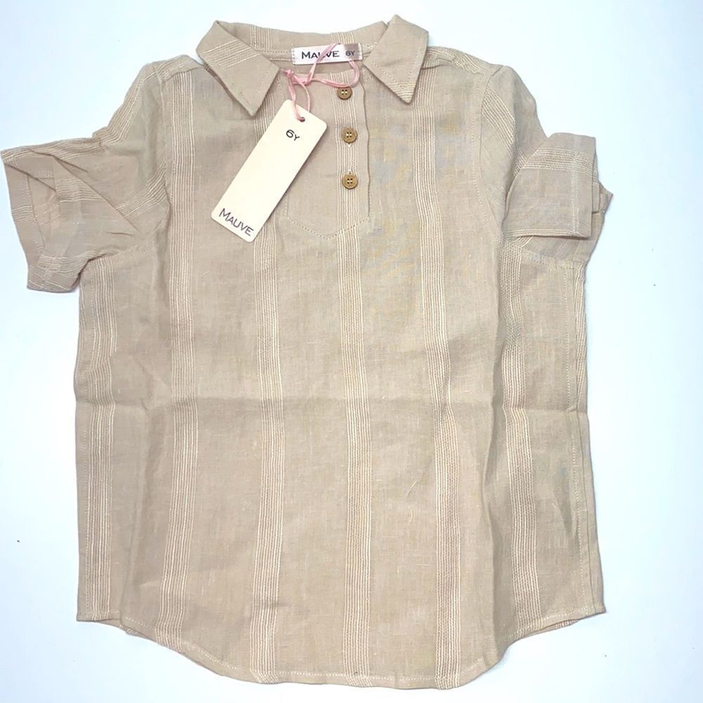 Mauve by pastel wide placket shirt with buttons 100% linen boys kids New